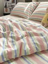 夢幻ストライプの純綿シーツ【全季節対応・学生寮用・シングルサイズ】