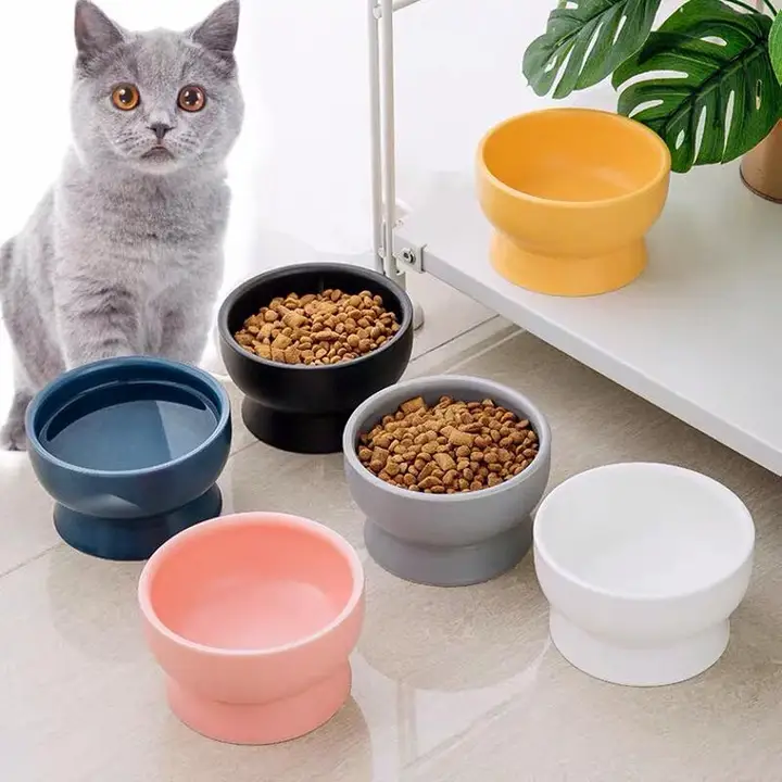 可愛いデザインの猫用陶器ボウル【飲水・餌用・犬にも適応・防止設計】