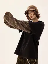 カモフラージュデザインの長袖Tシャツ【ゆったりとしたサイズ・ハイストリートスタイル・カジュアル】（セットアップ対応）