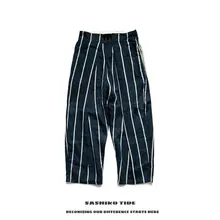 KAPITALの2色切替コットンリネンストライプパンツ【通気性・ユニセックス・フィット】