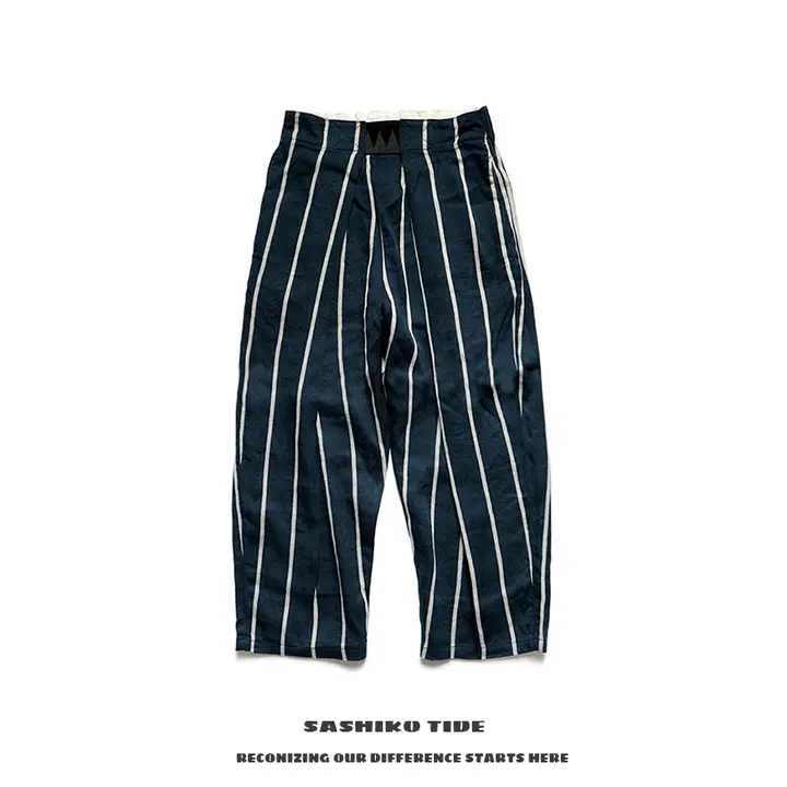 KAPITALの2色切替コットンリネンストライプパンツ【通気性・ユニセックス・フィット】