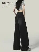 黒灰色のハイウエストワイドレッグジーンズ【デザイン性あり・梨型シルエット】