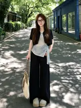 夏用大きいサイズ レディースカジュアルトップス【フィット・スリム効果・コーディネートしやすい・パンツ付き】（セットアップ対応）