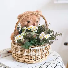 可愛らしいデザインのフラワーバスケット【ひなぎく・クマモチーフ・インテリア装飾用】
