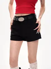 ショートパンツ レディース ブラック 薄手 ハイウエスト Aライン 着痩せ 甘辛MIX カジュアル 夏