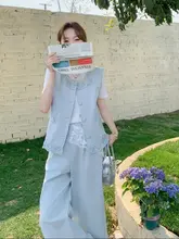 花柄ノースリーブベスト【女性用・夏用・Tシャツ・ワイドパンツ・優しいスタイル】（セットアップ対応）