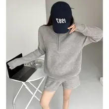 アメリカンヴィンテージスタイルの感あるニットワッフル生地トップスとショートパンツ【ポロカラー・ワイドレッグパンツ・セットアップ対応】