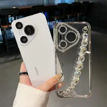 Huawei Pura 70 Pro+対応 クリスタルレンズフィルム付き 鏡面デザインの透明シリコンソフトケース【フルカバー・ショルダーストラップ付き】