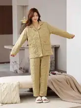 女性用冬季薄手保温パジャマコート【三層構造・純綿】（セットアップ対応）