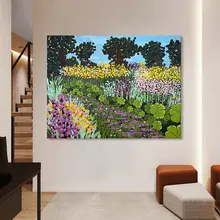 印象派手描きオイルペインティング 花園風景の壁掛けアート【リビング・玄関・ダイニング用】