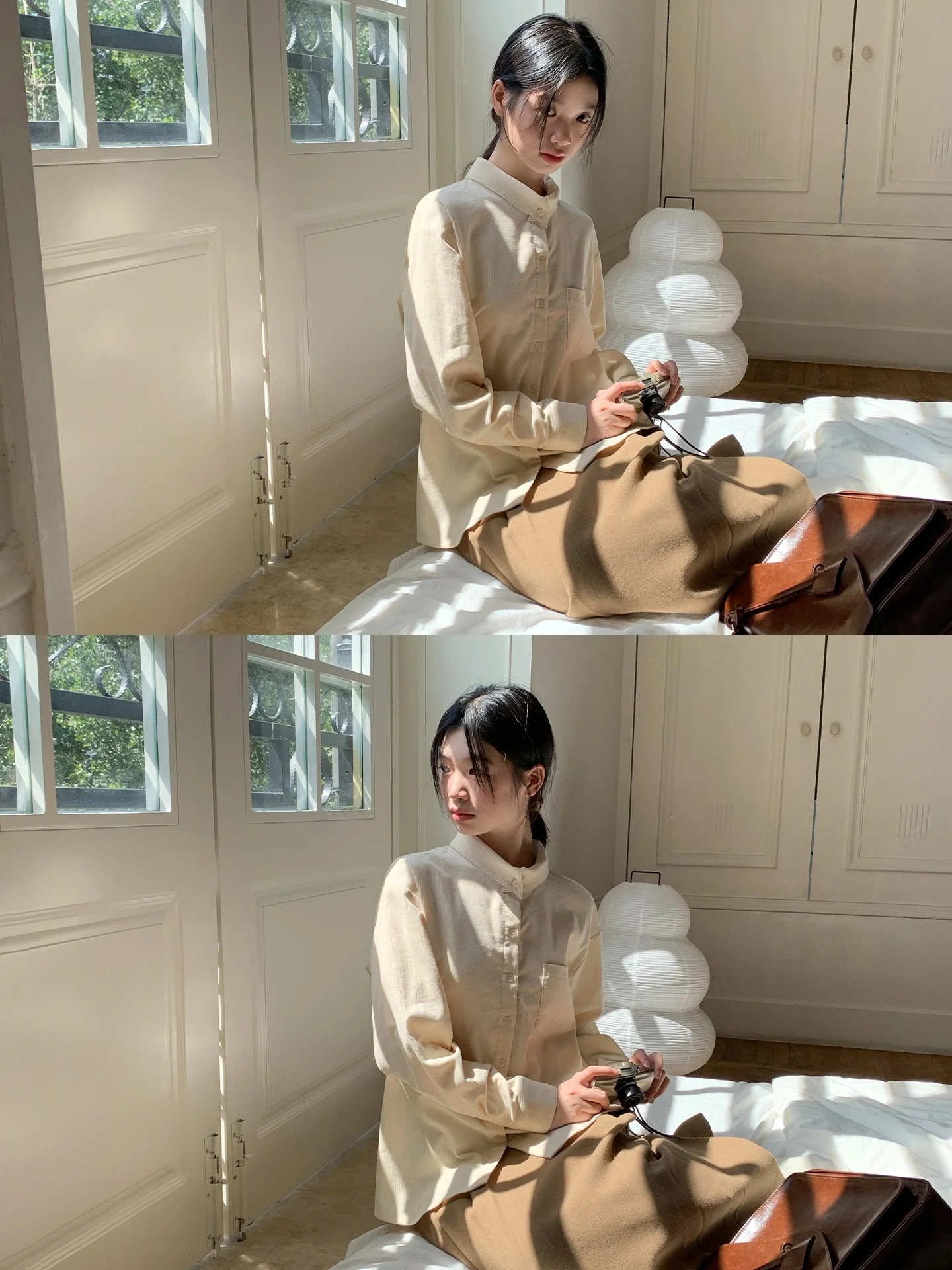 レトロカジュアルなブルーシャツ【長袖・秋用・タイプ】（セットアップ対応）