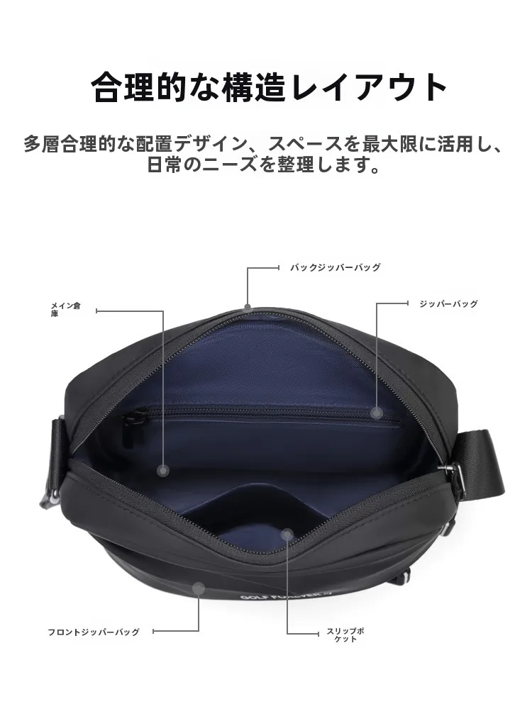 2wayショルダーバッグ GOLF エレガントグレー メンズナイロン ファスナー付き中サイズ