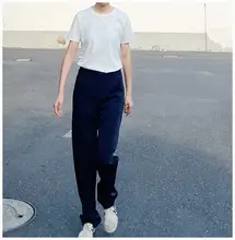 長身向け ストレートパンツ【深藍色・抗シワ・カジュアル・細身デザイン】