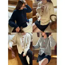 ニット カーディガン レディース 四色 ハートボタン 韓国風 柔らかい