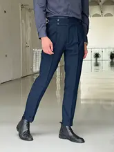 腰分割デザインのビジネスパンツ【ナポリシルエット・大人カジュアル】
