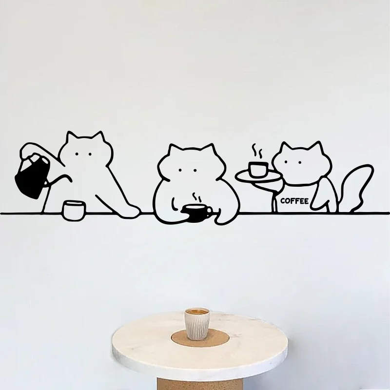 猫のラインアートデザインのウォールステッカー【猫カフェ・店舗用・ガラス窓装飾】