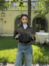 美式リバイバル迷彩柄レザージャケット【ショート丈・デザイン性あり・秋用】