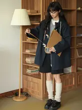 ヴィンテージ風 フード付き中長丈コットンコート【ボタンデザイン・ゆったりシルエット・女性用】