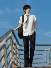 学生向け基本型 長袖シャツ【尖った襟・白色・カジュアル】