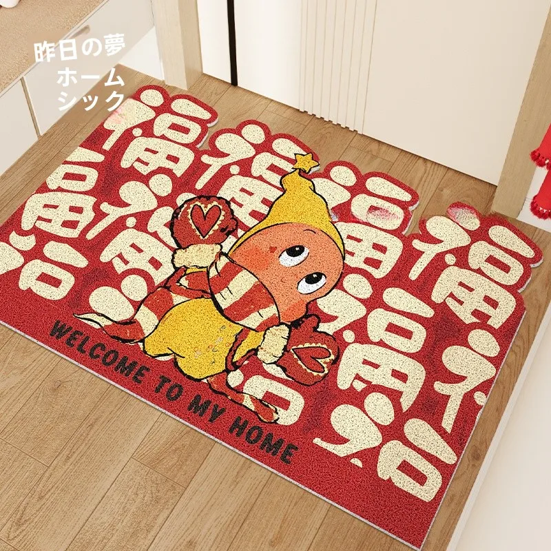 新年のお祝いに最適な玄関マット：赤色の福字入り・タマイズ可能・滑り止め付きのキュートデザイン