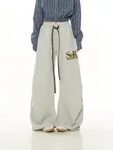 グレーのウエストゴム運動カジュアルパンツ【春秋用・ゆったり・高級感・女性用】（セットアップ対応）