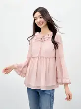 おしゃれなフリル袖とドロップカラーのブラウス【春夏用・ゆったりシルエット】