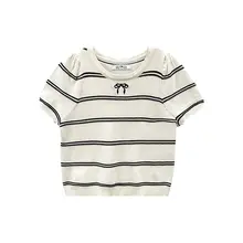 デザイン性のあるバレエ風リボン付き短袖Tシャツ【女性用・アメリカンレトロ】