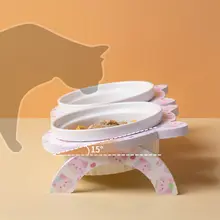 猫用 陶器製食器【スラントデザイン・水と餌兼用・防倒れ】