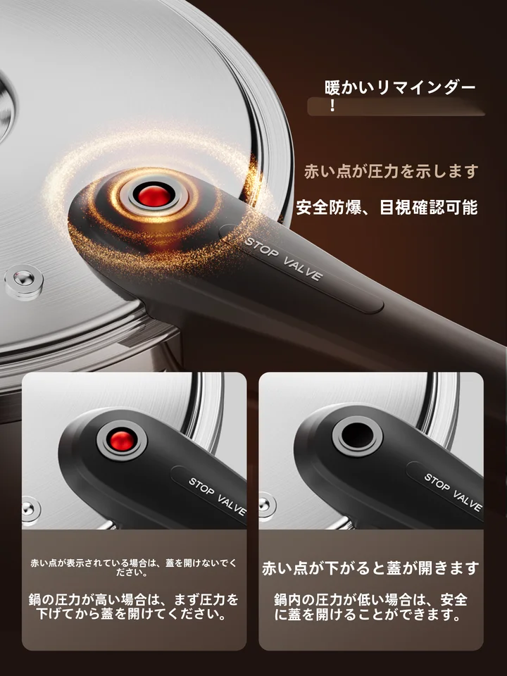 KBH 高品質304ステンレス製圧力鍋【家庭用・ガス電磁調理器対応・防爆仕様】