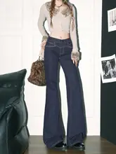 ヴィンテージ風 デニムブルー ハイウエストブーツカットジーンズ【女性用・スタイリ  ッシュ・スリムフィット】