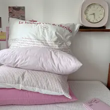 枕カバー 寝室用 ピンク ドーパミン色 洗えるコットン ストライプ 48*74