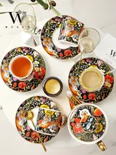 可愛い虎デザインのコーヒーカップセット【高級ギフトボックス入り・一壺四杯・新婚祝いや卒業祝いに最適】（セットアップ対応）