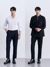 ビジネススタイルのナポリ製ウールパンツ【ブラック・ストレート・しわ防止】
