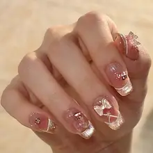 バレリーナスタイルの猫目リボンデザインネイル【華やかなバレエ風】