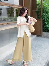 フランス風アートスタイルの蝶刺繍シャツとワイドパンツ【デザイン重視・夏用】（セットアップ対応）