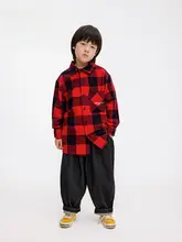長袖シャツ アウター キッズ ボーイズ ガールズ 赤黒大チェック柄 おしゃれ 「ZAIXONGJIA」