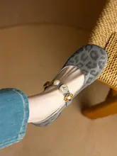 春秋用マリー・ジェーンシューズ【水晶装飾・ラウンドトゥ・中ヒール・グレー・ベージュ・レトロデザイン 】