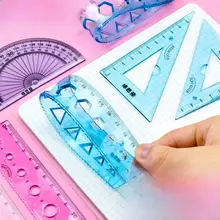 カラフル文具セット【20cmソフト定規・波状線入り・三角定規・フルセット・小学生用・角度定規付き】