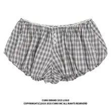 グレーのAラインフラワーボトムショートパンツ【女性用・夏用・チェック柄・極上の柔らかさ】（セットアップ対応）
