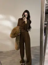 冬用カジュアルトップス＆ストレートパンツ【長袖・通勤・デイリーユース・軽やか】（セットアップ対応）