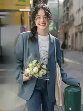 春秋用 ブルー ブレザー【デザイン重視・したスタイル・ショート丈・小柄向け】（セットアップ対応）