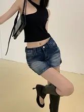 デニムハイウエストミニスカート【夏用・Aライン・ショート】（セットアップ対応）