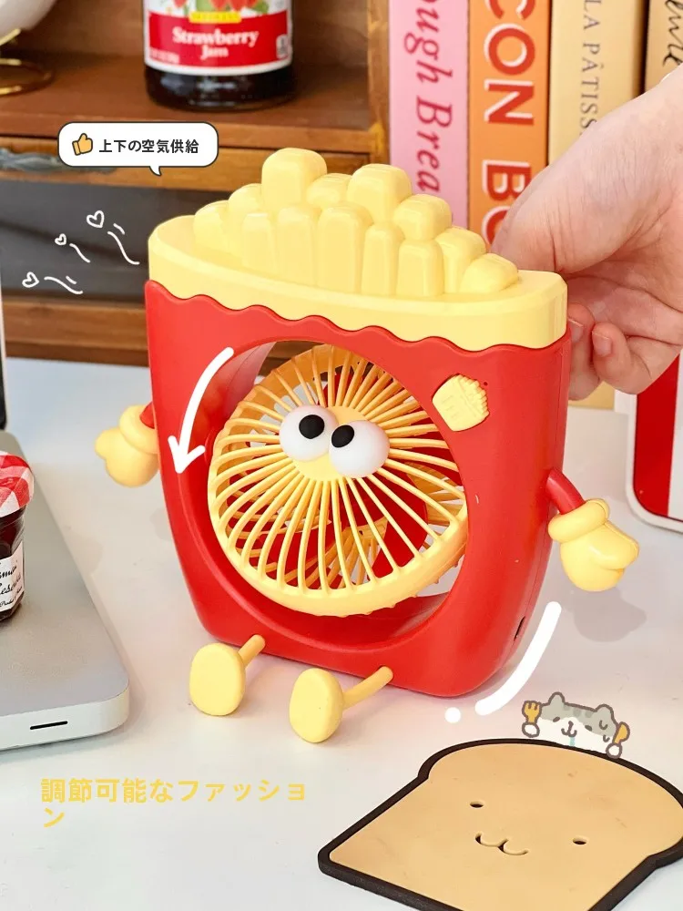 ハンバーガーとフライドポテトデザインのポータブルミニファン：USB充電式で学生向けに最適な涼しい風を届ける