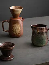 ヴィンテージ風陶器のハンドドリップコーヒーポット【V60フィルター付き・手作り・家庭用】（セットアップ対応）