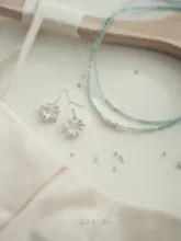 天河石と花びらデザインのパールネックレス【女性用・ロングネックレス・ギフト】