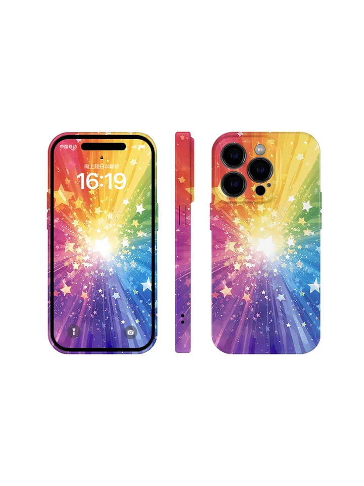 スマホケース キラキラ  レインボー 光沢フィルム 多機種対応 iPhone Android おしゃれ