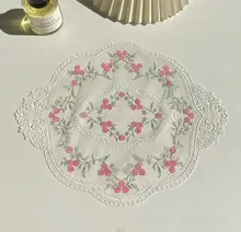 レース入りフラワー刺繍コースター【テーブルマット・北欧風・インテリア用】