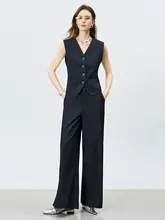 職業向けの気質のベストとワイドパンツ【女性用・秋のコーディネート】（セットアップ対応）