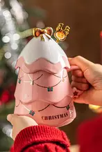 Tlife ベル セラミックマグカップ【可愛い蓋付き・クリスマスギフト・家庭用】