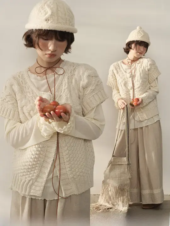 重ね着に最適な麻のリブ編み短袖カーディガン【春用・女性用】